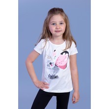 Toontoy Kız Çocuk Tavşan Baskılı Pul Işlemeli Tişört