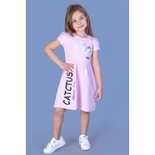 Toontoy Kız Çocuk Cebi Meow Nakışlı Taş Işlemeli Baskılı Elbise