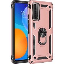 Kzy Huawei P Smart 2021 Kapak Military Yüzüklü Stantlı Panzer Tank Kılıf - Rose Gold