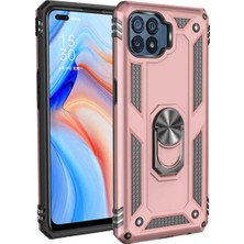 Kzy Oppo Reno 4 Lite Kapak Military Yüzüklü Stantlı Panzer Tank Kılıf - Rose Gold