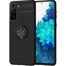 Kzy Samsung Galaxy S21 Plus Kılıf Renkli Yüzüklü Manyetik Silikon Kapak Siyah - Siyah
