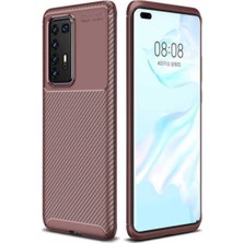 Kzy Huawei P40 Pro Karbon Tasarımlı Kapak - Kahverengi