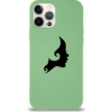 Kzy Apple iPhone 12 Pro Max Kadın Sülietli Tasarım Silikon Kılıf Altı Kapalı Içi Kadife Lansman Arka Kapak - Yeşil