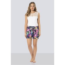 Türen 3303 Desenli Şort Takım Kadın Pijama Takımı  - Lacivert