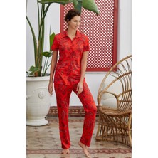 Eros 28612 Modal Şal Derosn Kısa Kollu Kadın Pijama Takımı - Kırmızı