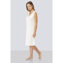 Türen 3285 Dantelli V Yaka Gecelik  - Ekru