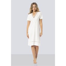 Türen 3282 Güpürlü V Yaka Gecelik  - Ekru