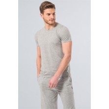 Cacharel 1331 O Yaka Kısa Kollu Erkek T-Shirt - Gri Melanj