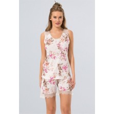 Türen 3266 Çiçekli Şort Takım Pijama Takımı - Kahve