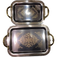 Remetta Paslanmaz Çelik Kilim Model 2'li Gold Desen Tepsi Seti