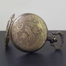 Profisher Klasik Kuvars Köstekli Cep Saati Bronz Antika Kolye Zincirli Balık Avı Desenli
