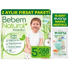 Bebem Natural Bebek Bezi 5 Beden Junior 2 Aylık Fırsat Paketi 288 Adet + Evony Maske 10'lu Hediyeli