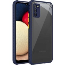 CoverZone Galaxy A02S Lastik Desen Kenar Kamera Korumalı Arkası Şeffaf Halx Kılıf Lacivert