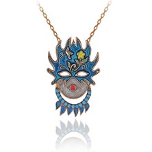Turkuaz Taşlı Renkli Mineli Ateş Maske Gümüş Kolye