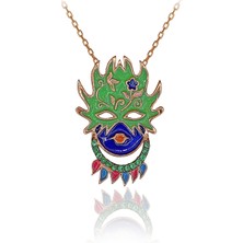 Yeşil Taşlı Renkli Mineli Ateş Maske Gümüş Kolye