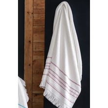 Tertio Stripe Pembe Bordür Pamuk Yumuşak 2'li Havlu Seti (50X100 + 70X140)