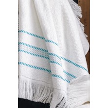 Tertio Stripe Turkuaz Bordür Pamuk Yumuşak 2'li Havlu Seti (50X100 + 70X140)