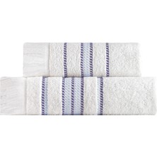 Tertio Stripe Mavi Bordür Pamuk Yumuşak 2'li Havlu Seti (50X100 + 70X140)