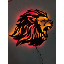 Dekoraven Aslan Lion Sarı Kırmızı Işıklı Tablo