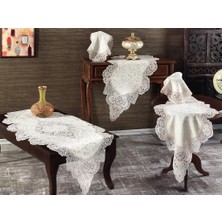 Çeyiz Diyarı Başak Kadife Kordone 5 Parça Salon Takımı Krem