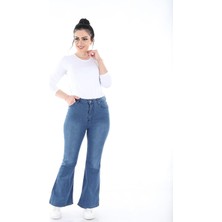 Aydınca Kadın İspanyol Paça Kot Pantolon (Koyu Mavi)