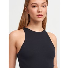 Dilvin 3694 Halter Yaka Tshirt-Siyah