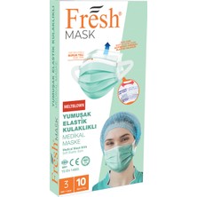 Fresh Mask 3 Katlı Filtreli Burun Telli Medikal Maske 10'lu Paket Kalın Ipli