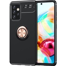 Hesaplı Dünya Samsung Galaxy A72 Kılıf Selfie Yüzüklü Esnek Silikon Siyah - Rose Gold