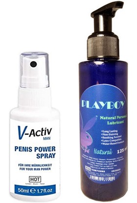Hintohu V-Activ Man Penis Power Spray 50 ml Erkeklere Özel Sprey+Playboy 125ML Lubricant Gel Kayganlaştırıcı