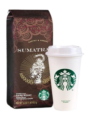 Starbucks Sumatra 250 gr Çekirdek Kahve ve Plastik Bardak