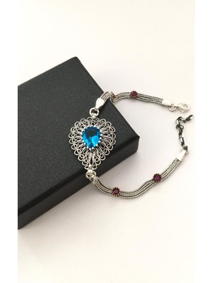 Tmt Gümüş Akumarin Taşlı Telkari Bileklik