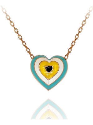 Turkuaz Beyaz Mineli Kalp Nazar Boncuğu Gümüş Kolye