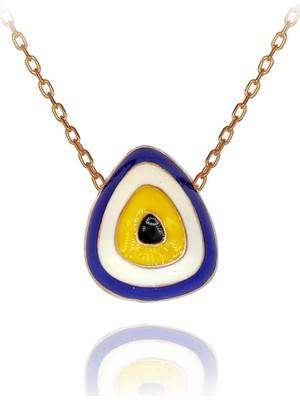 Lacivert Beyaz Mineli Armut Nazar Boncuğu Gümüş Kolye