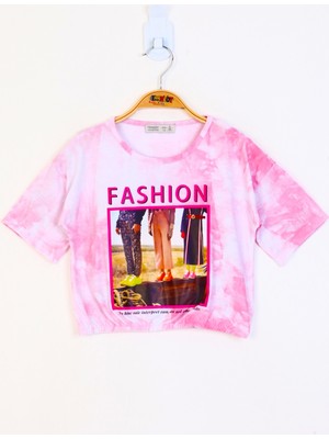 Toontoy Kız Çocuk Batik Desenli Fashıon Baskılı Crop Tişört