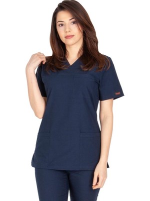 Kadın Doktor Hemşire Forması Scrubs Alpaka Kumaş Hastane Nöbet Tek Üst (Zarf Yaka Klasik Kol)