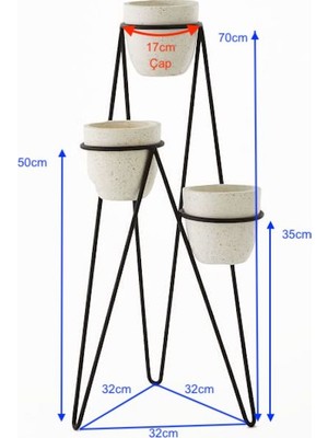 Wess Dizayn Metal Saksı Standı Iskandinav 3 Katlı Ayaklı Çiçeklik WD249