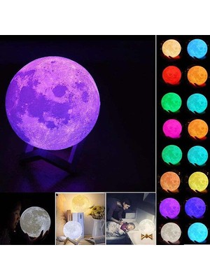 Lumenn 15CM 3D Ay Küre-16 Renk Dokunmatik-Kumandalı Gece Lambası