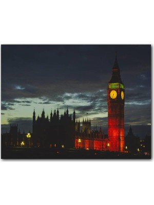 Cakatablo Ahşap Tablo Akşam Karanlığında Big Ben Saat Kulesi