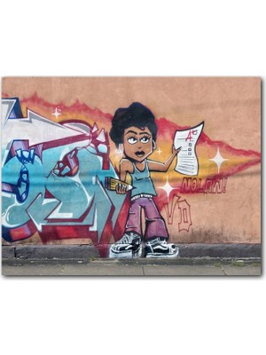 Cakatablo Ahşap Tablo Siyahi Kız Grafiti Duvar Boyama
