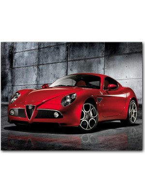 Cakatablo Ahşap Tablo Kırmızı Renk Alfa Romeo 8c Competizione Araba,