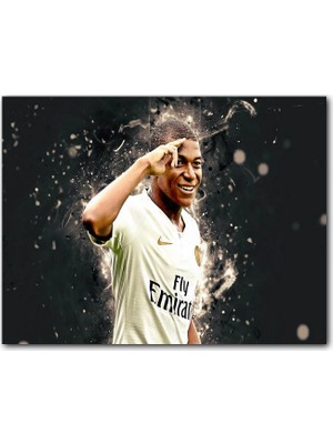 Cakatablo Ahşap Tablo Kylian Mbappe Beyaz Formalı Görseli