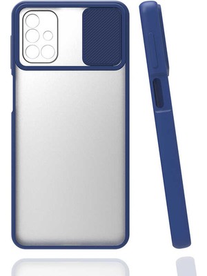 noktaks - Samsung Galaxy M31S - Kılıf Slayt Sürgülü Arkası Buzlu Lensi Kapak - Lacivert - T15443