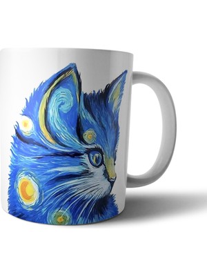 Pixxa Van Gogh Yıldızlı Gece Kedi Kupa Bardak
