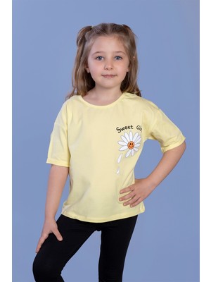 Toontoy Kız Çocuk Papatya Desenli Sweet Girls Baskılı Tişört