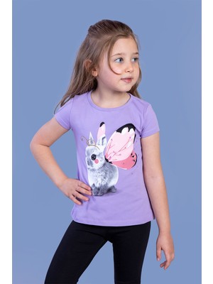 Toontoy Kız Çocuk Tavşan Baskılı Pul Işlemeli Tişört