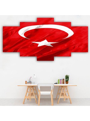 Dekorme 5 Parçalı Türk Bayrağı Kanvas Tablo 110 x 60 cm