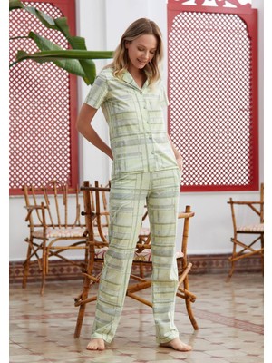 Eros 28654 %100 Pamuk Kısa Kollu Kadın Pijama Takımı - Yeşil