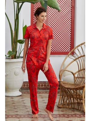 Eros 28612 Modal Şal Derosn Kısa Kollu Kadın Pijama Takımı - Kırmızı