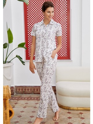 Eros 28674 %100 Pamuk Kısa Kollu Kadın Pijama Takımı - Krem