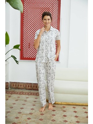 Eros 28674 %100 Pamuk Kısa Kollu Kadın Pijama Takımı - Krem